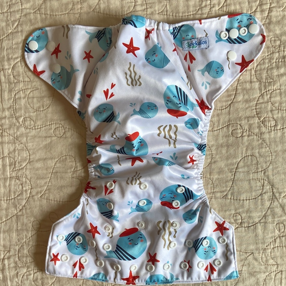 Adorable Leekalos Blue and Red Whale Reusable Diaper